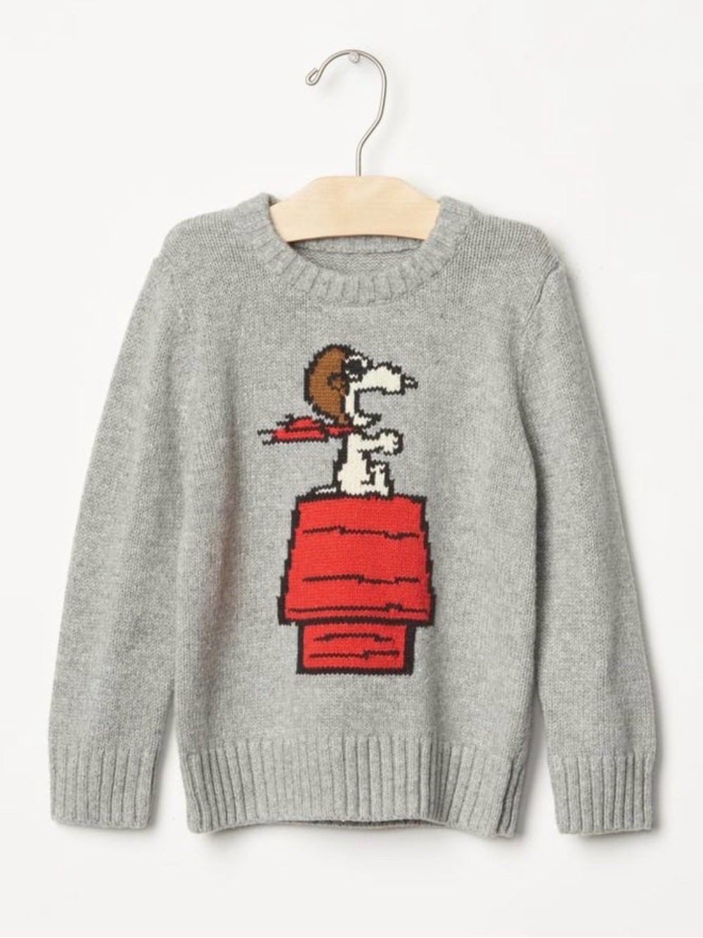 Peanuts Grey Knit Sweater with Red Snoopy Doghouse Graphic cotton/wool blend